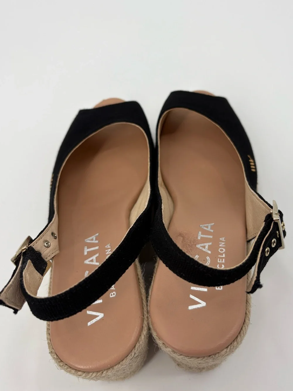 Viscata Gavina Black Canvas Espadrille Wedge Sandals Slingback Spain Size 7 / 38